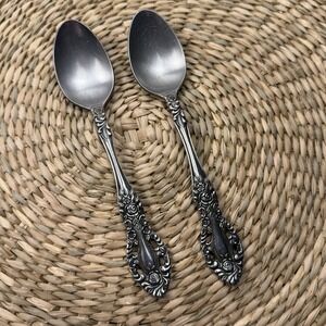 Interpur Stainless Steel Japan Spoons Set Of 2 Ornate Floral Pierced Handle